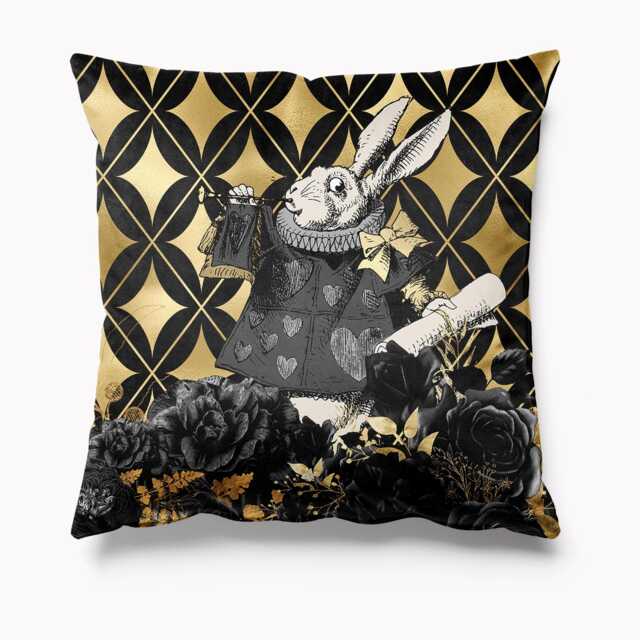 Outdoor Garden Cushion - Alice in Wonderland Black & Gold Waterproof Water Resistant Pillows 18 - image 1