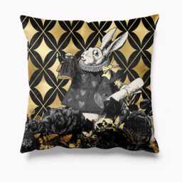 Outdoor Garden Cushion - Alice in Wonderland Black & Gold Waterproof Water Resistant Pillows 18