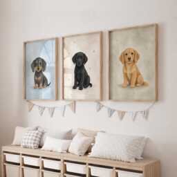 Dogs Nursery Print Set Of 3 - Kids Puppy Wall Art, Neutral Playroom Decor - thumbnail 1