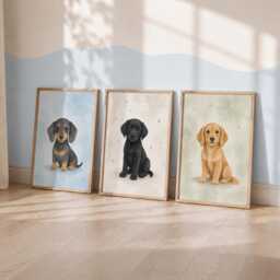 Dogs Nursery Print Set Of 3 - Kids Puppy Wall Art, Neutral Playroom Decor - thumbnail 2