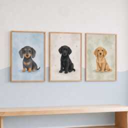 Dogs Nursery Print Set Of 3 - Kids Puppy Wall Art, Neutral Playroom Decor - thumbnail 3