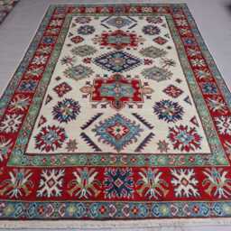 5x8 Beige Afghan Kazak Rug - Turkmen Hand Knotted Natural Veg Dyes Wool Area Oriental Geometric Bedroom Living Room Carpet - thumbnail 3