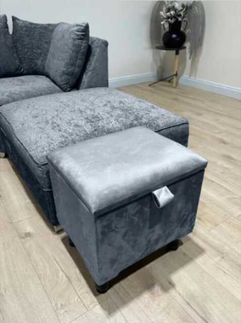 Dark Grey Velvet Storage Ottoman - Handmade Footstool Pouffe - image 1