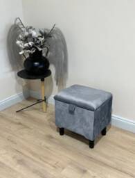 Dark Grey Velvet Storage Ottoman - Handmade Footstool Pouffe - thumbnail 2