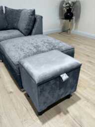 Dark Grey Velvet Storage Ottoman - Handmade Footstool Pouffe
