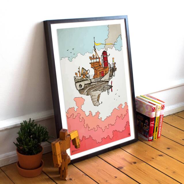 steampunk Boat Comic Book Poster Kids Room Wall Art - image 1