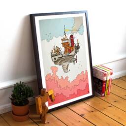 steampunk Boat Comic Book Poster Kids Room Wall Art - thumbnail 1