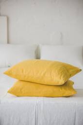 Mimosa Yellow Linen Pillowcase, Softened Linen, Custom Size Natural Pillow Cover With Envelope Closure, Cushion Cover