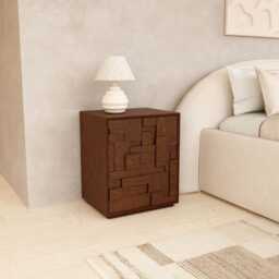 Mosaic Artisan Nightstand, Handmade Birch Plywood Modern Bedside Table With 2 Soft Close Drawers - thumbnail 2