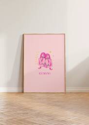 Gemini Print, Poster, Zodiac Gift, Astrology Wall Art, Twins Zodiac, Pink Art - thumbnail 1