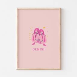 Gemini Print, Poster, Zodiac Gift, Astrology Wall Art, Twins Zodiac, Pink Art - thumbnail 2