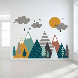 Mountain Wall Decals - Teal & Mustard Boho Colored Nursery Decor Mural Peel Stick Mountains
