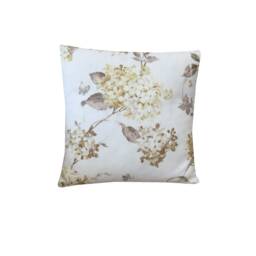 Floral Linen Throw Pillow Cover Jardin Belvoir Ochre Beige - thumbnail 3