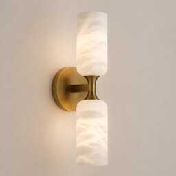 Handmade Double Brass Wall Sconce With Natural Alabaster Lamp - Mid Century Modern Luxury Bedroom Or Hallway D??cor - thumbnail 1