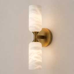 Handmade Double Brass Wall Sconce With Natural Alabaster Lamp - Mid Century Modern Luxury Bedroom Or Hallway D??cor - thumbnail 3