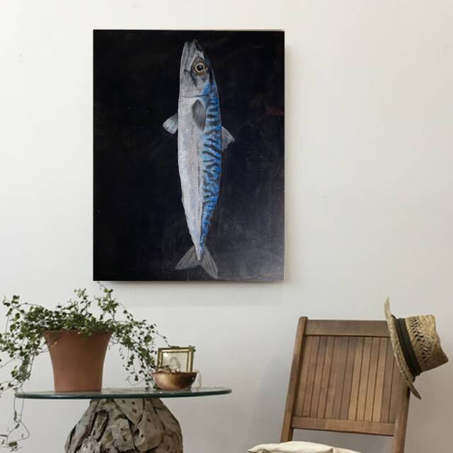 Original Mackerel Painting Large Fish Wall Art By Karen Dziuba - image 1