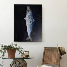 Original Mackerel Painting Large Fish Wall Art By Karen Dziuba - thumbnail 1