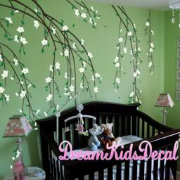 Floral Branch Wall Decal Butterfly & Blossom Mural For Kids Room - thumbnail 3