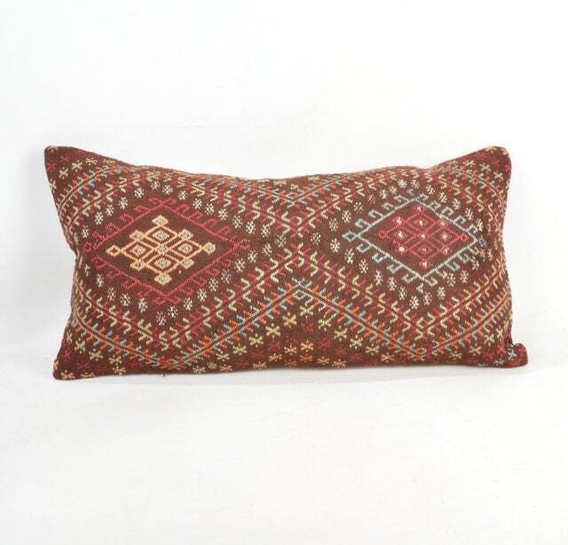 "Kilim Pillow, Wool Kilim Cousin From Anatolia , 12""x24" - image 1