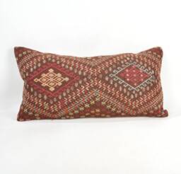 "Kilim Pillow, Wool Kilim Cousin From Anatolia , 12""x24" - thumbnail 1