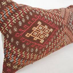 "Kilim Pillow, Wool Kilim Cousin From Anatolia , 12""x24" - thumbnail 2