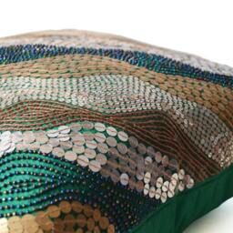Handmade Emerald Green Sequin Pillow Cover Art Silk Decorative - thumbnail 4