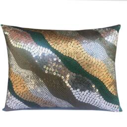 Handmade Emerald Green Sequin Pillow Cover Art Silk Decorative - thumbnail 3