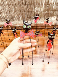 Black Cat. Cold Porcelain Cat Sculpture. With Long Legs. Little Bird. Tie. Art in Barcelona - thumbnail 1