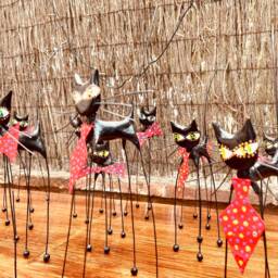 Black Cat. Cold Porcelain Cat Sculpture. With Long Legs. Little Bird. Tie. Art in Barcelona - thumbnail 3