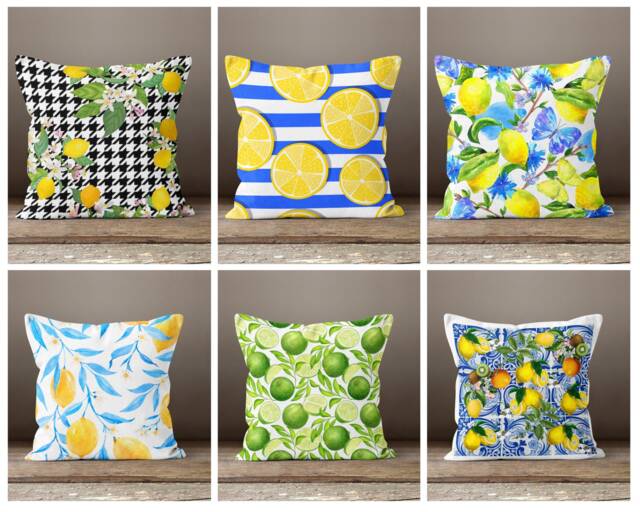 Lemon Decorative Pillow Case/Fruit Citrus Cushion Cover/Modern Kitchen Case/Green Leaf Yellow Lemon - image 1