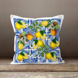 Lemon Decorative Pillow Case/Fruit Citrus Cushion Cover/Modern Kitchen Case/Green Leaf Yellow Lemon - thumbnail 4