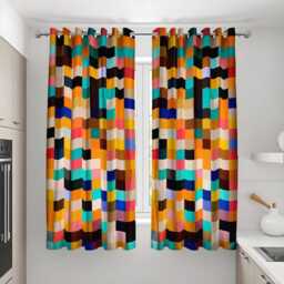 Color Block Curtains, Modern Wavy Geometric Drapes, Multicolor Made To Measure Window Panels, Bold Abstract Treatment - thumbnail 3