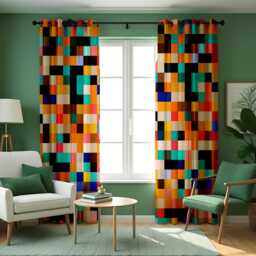 Color Block Curtains, Modern Wavy Geometric Drapes, Multicolor Made To Measure Window Panels, Bold Abstract Treatment - thumbnail 2