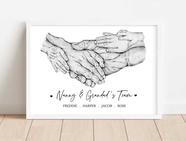 Personalised Grandparent Nan Grandad Team Print Gift - Up To 5 Children Unframed - image 1