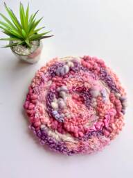 Pretty in Pink & Purple 12-Inch Round Woven Wall Hanging - thumbnail 1