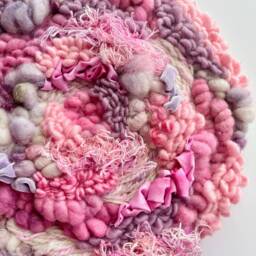 Pretty in Pink & Purple 12-Inch Round Woven Wall Hanging - thumbnail 2
