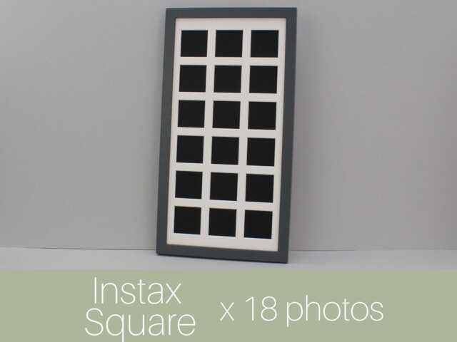 Instax Square Multi Aperture Wooden Photo Frame. Holds Eighteen 62mmx62mm Sized Photos. 25x50cm. Shows Only - Not Border - image 1