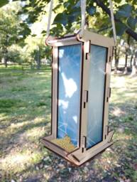 Diy Hanging Bird Feeder Made From Plywood & Blue Acrylic Glass