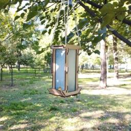 Diy Hanging Bird Feeder Made From Plywood & Blue Acrylic Glass - thumbnail 2