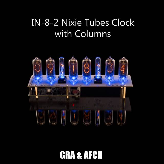 Nixie Tubes Clock In-8-2 - Columns [Rgb, Usb, Musical, Arduino Compatible] For Boyfriend, Husband, Vintage, Glowing Clock, Gift, Steampunk - image 1