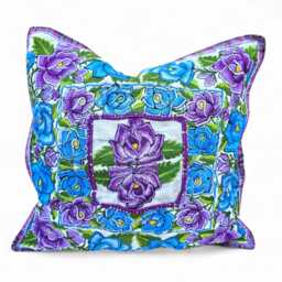 Guatemalan Huipil Cushion Cover Blue Purple Floral Pillow - thumbnail 1
