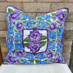 Guatemalan Huipil Cushion Cover Blue Purple Floral Pillow - thumbnail 4