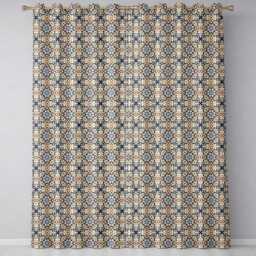 Ornate Moroccan Blue Orange Tile Pattern Seamless Readymade Eyelet Ring Top Thermal 100% Blackout Curtains - thumbnail 2