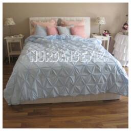 Ruched-Diamond Pintuck Duvet Cover-Pinch Pleat-Custom Shabby Chic Bedding Queen-Oversize King 120x120 -Blue Pink Solid Cotton Nurdanceyiz - thumbnail 3