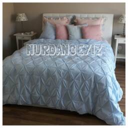Ruched-Diamond Pintuck Duvet Cover-Pinch Pleat-Custom Shabby Chic Bedding Queen-Oversize King 120x120 -Blue Pink Solid Cotton Nurdanceyiz - thumbnail 2