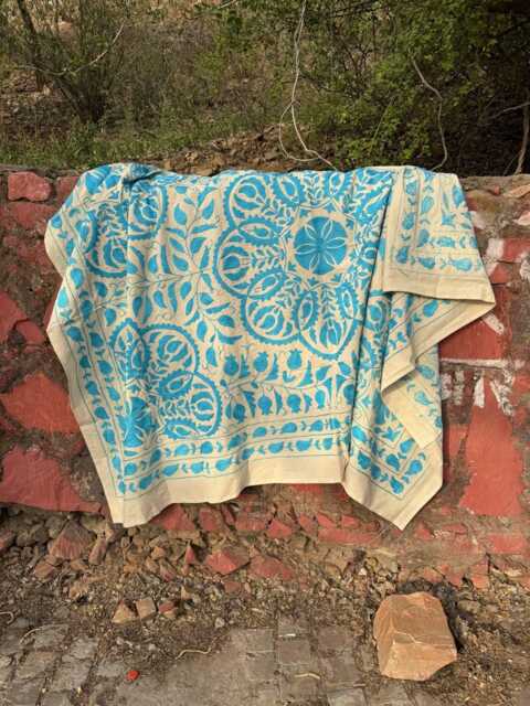 Suzani Quilt Handmade - Traditional Embroidered Bed Cover Bohemian Bedroom Decor - image 1