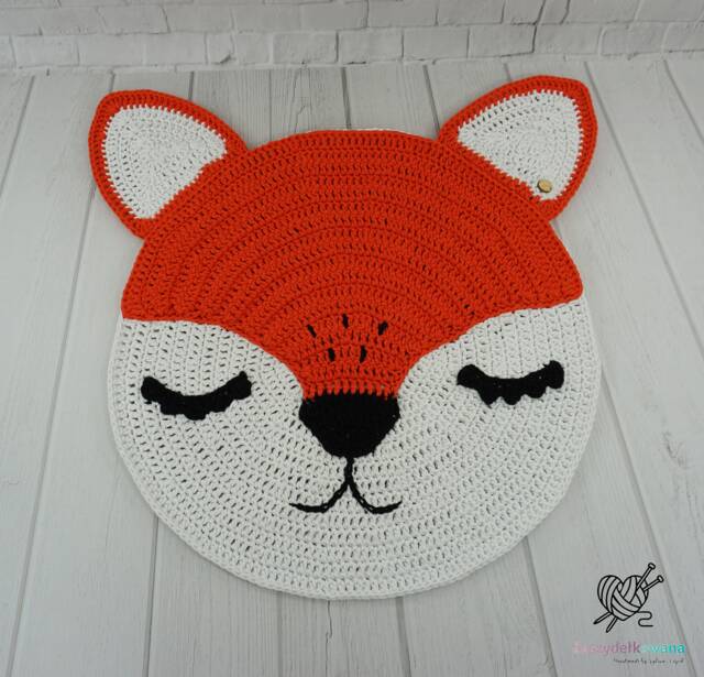 Crochet Fox Rug Orange Cotton Animal Mat, Woodland Nursery Decor - image 1