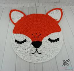 Crochet Fox Rug Orange Cotton Animal Mat, Woodland Nursery Decor - thumbnail 1