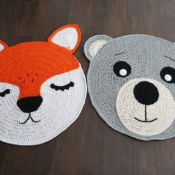 Crochet Fox Rug Orange Cotton Animal Mat, Woodland Nursery Decor - thumbnail 2