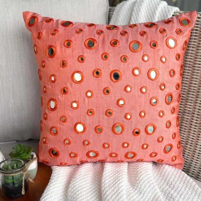 "Peach Orange Art Silk Decorative Throw Pillow Cover, 16""x16" - image 1